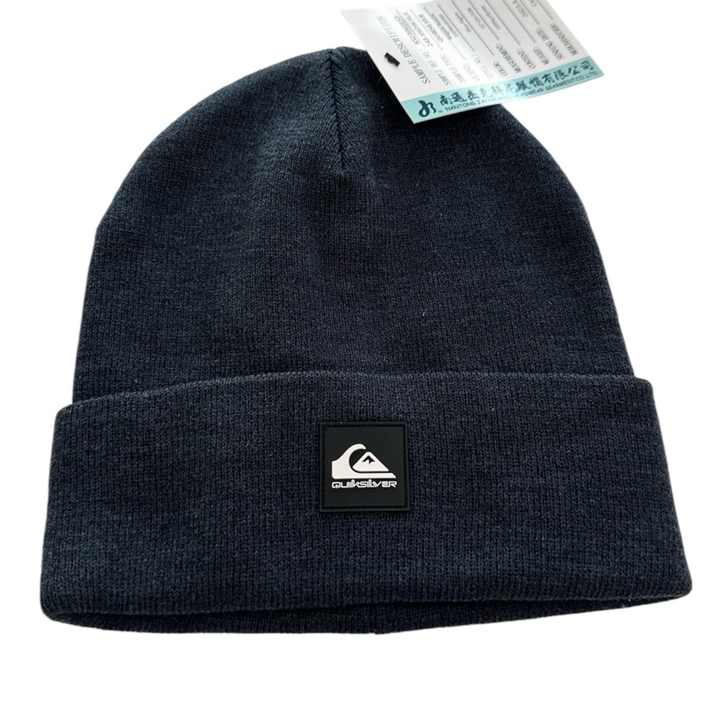 Quicksilver Beanie Knit Embroidered Logo Patch Brigade in Blue Nights NWT